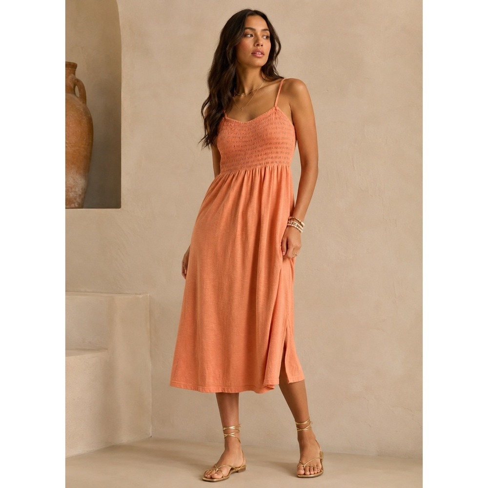 Old Navy Peach Orange Smocked Midi Dress